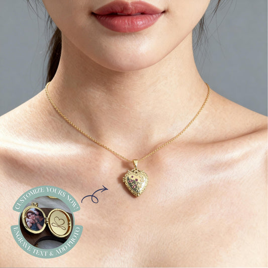 Floral Heart Photo Locket Necklace – Personalized Keepsake Gift