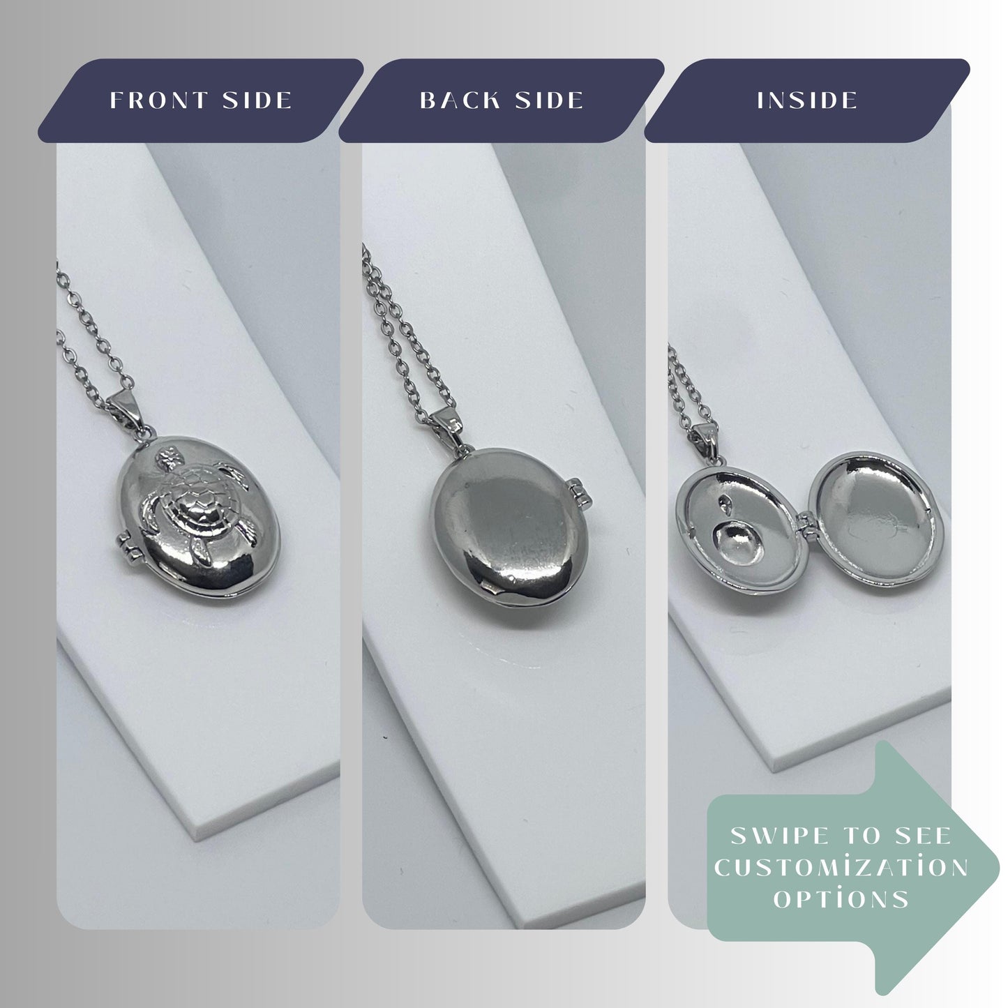 Sea Turtle Oval Photo Locket Necklace – Personalized Keepsake Gift