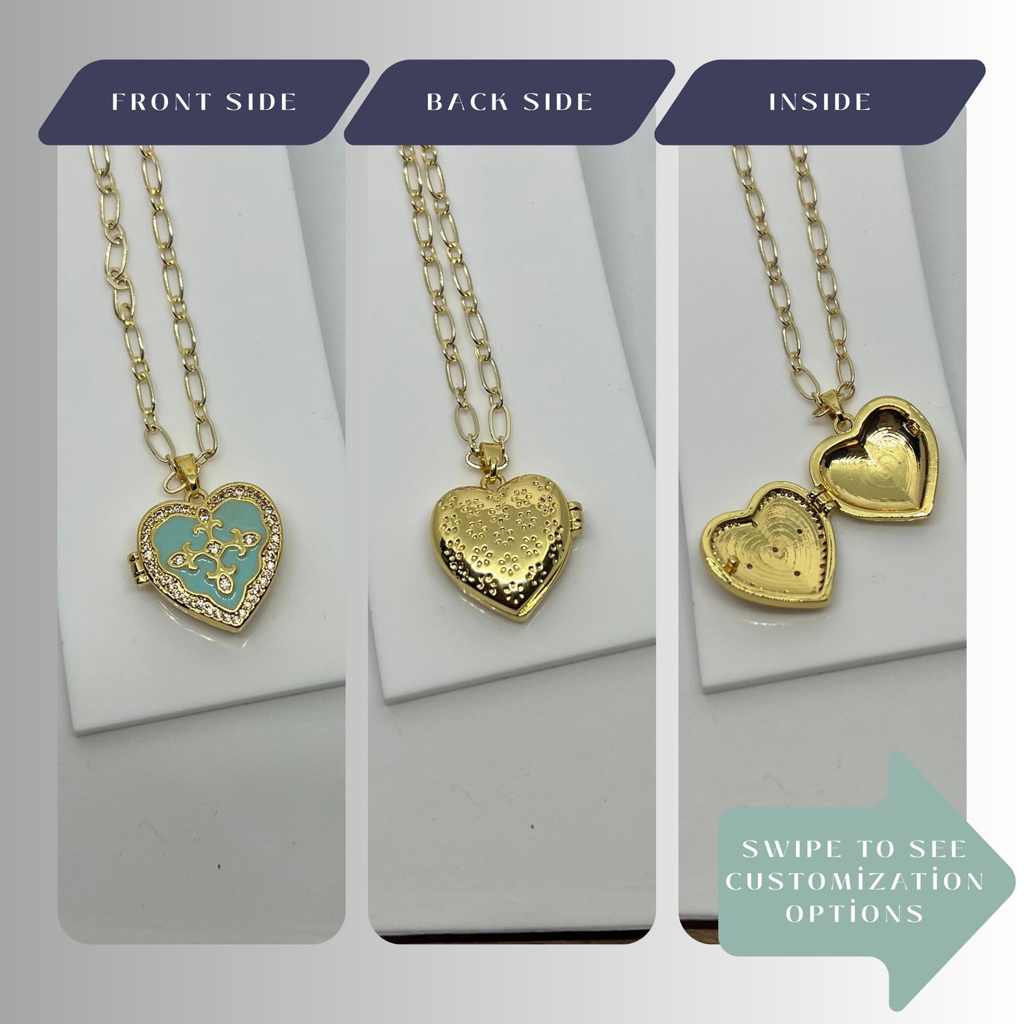 Turquoise Enamel Heart Photo Locket Necklace – Personalized Keepsake Gift