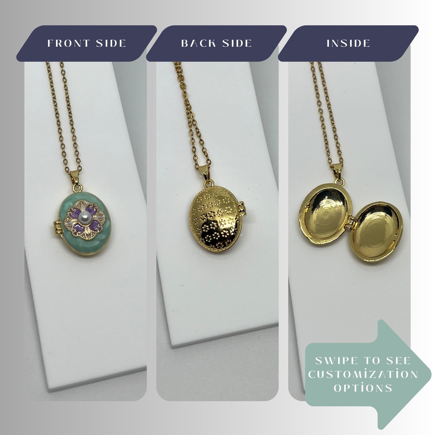 Mint Pearl Floral Oval Photo Locket Necklace – Personalized Keepsake Gift