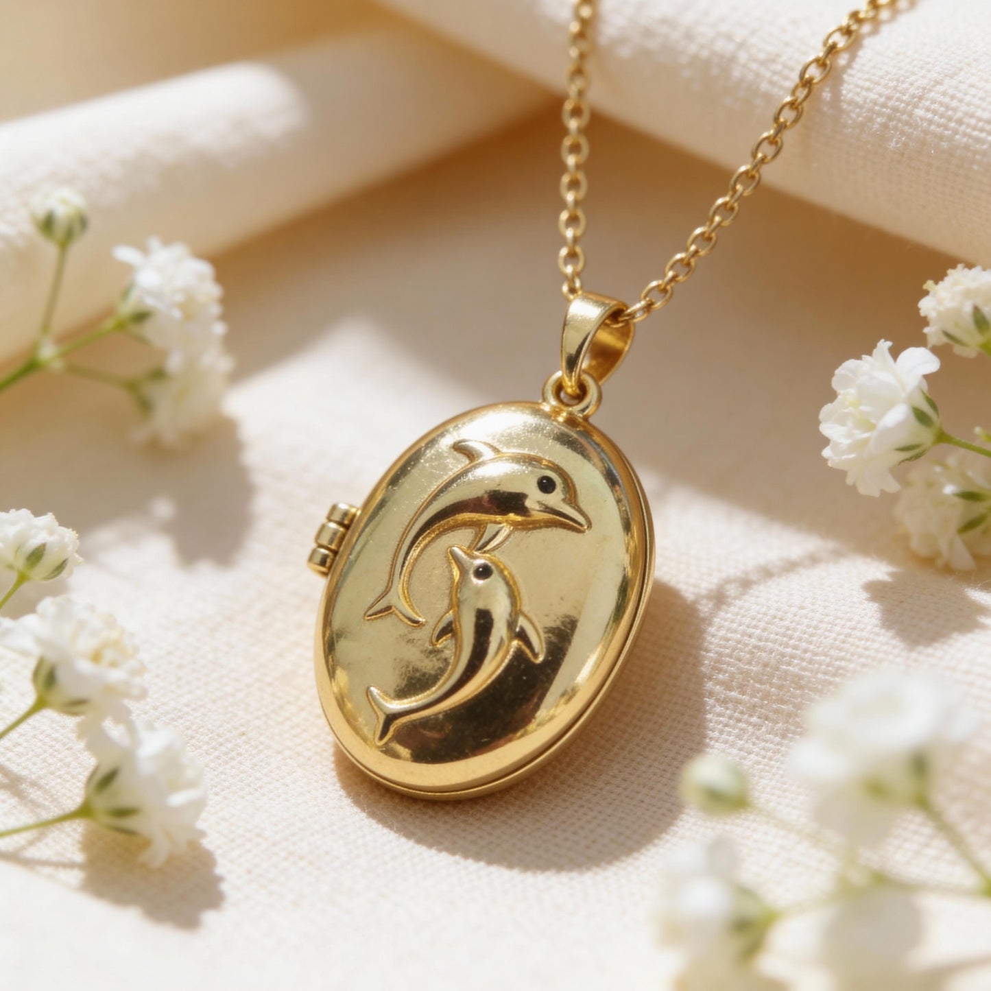 Dolphin Oval Photo Locket Necklace – Personalized Keepsake Gift