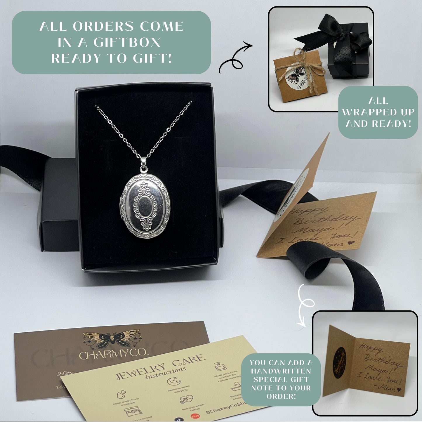 Antique Silver Oval Photo Locket Necklace – Personalized Keepsake Gift