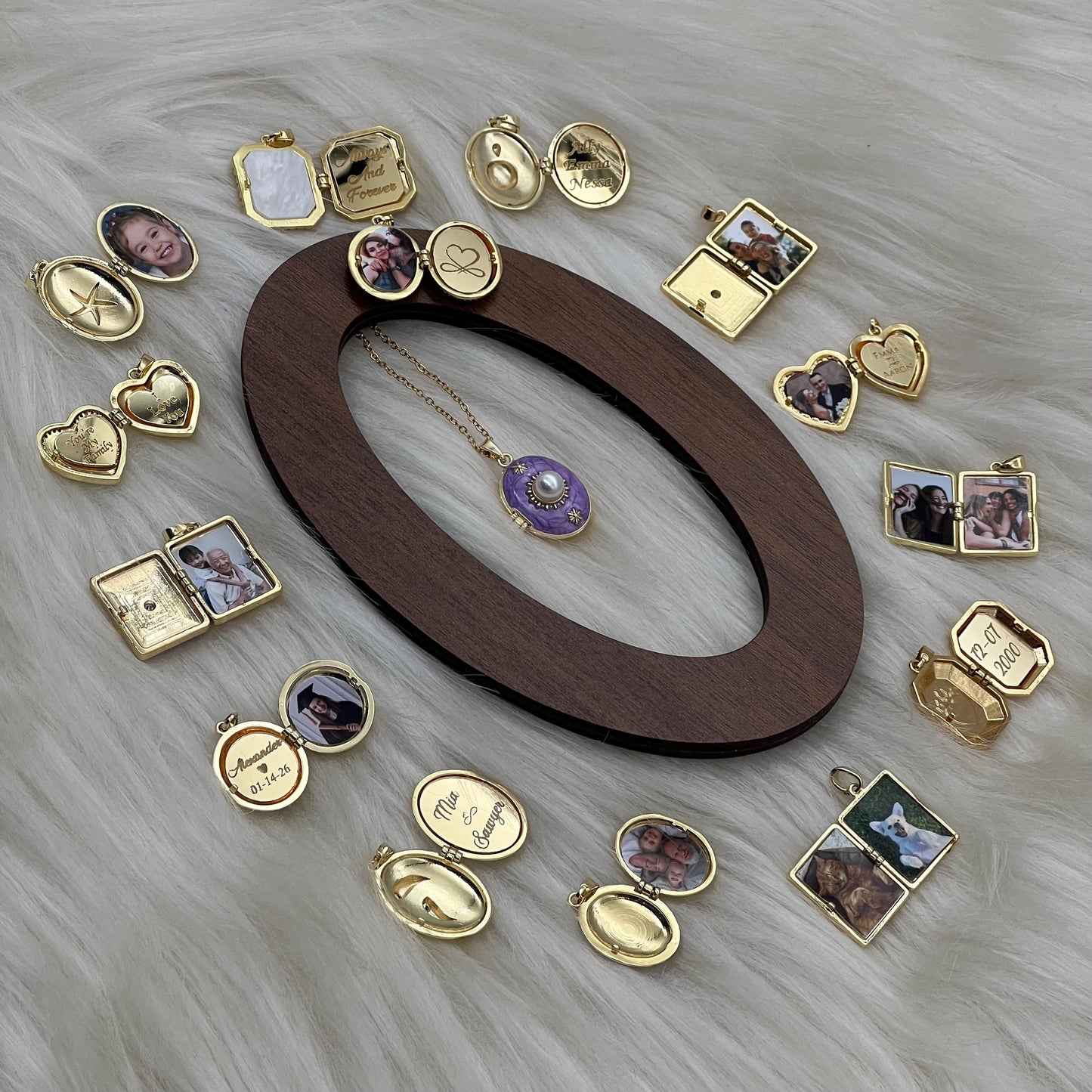 Purple Pearl Oval Photo Locket Necklace – Personalized Keepsake Gift