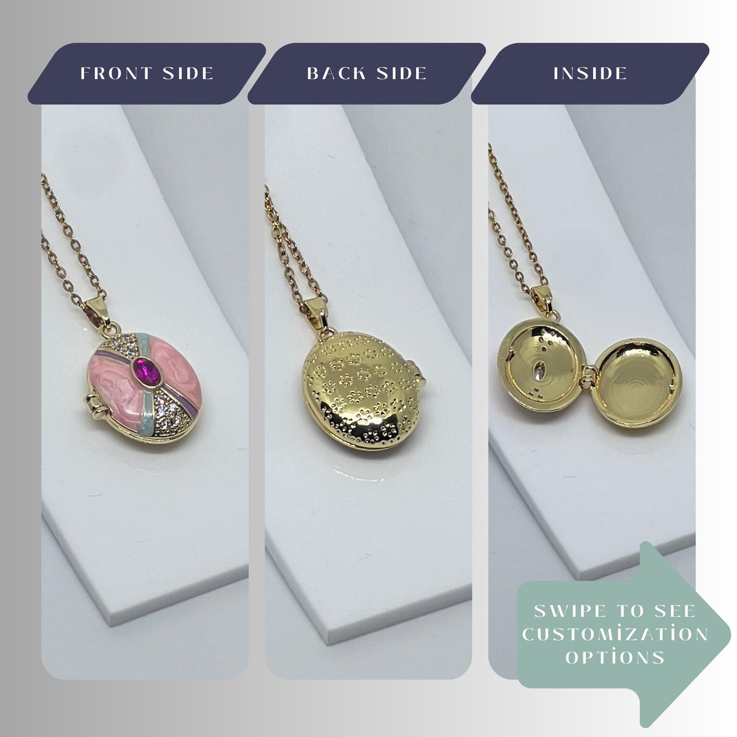 Pastel Art Deco Oval Photo Locket Necklace – Personalized Keepsake Gift