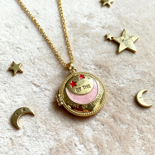 Pink Moon Round Photo Locket Necklace – Personalized Keepsake Gift