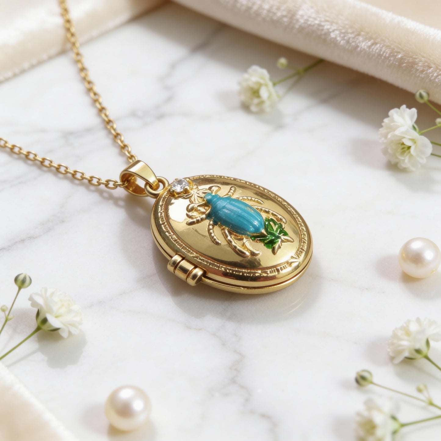 Scarab Oval Photo Locket Necklace – Personalized Keepsake Gift