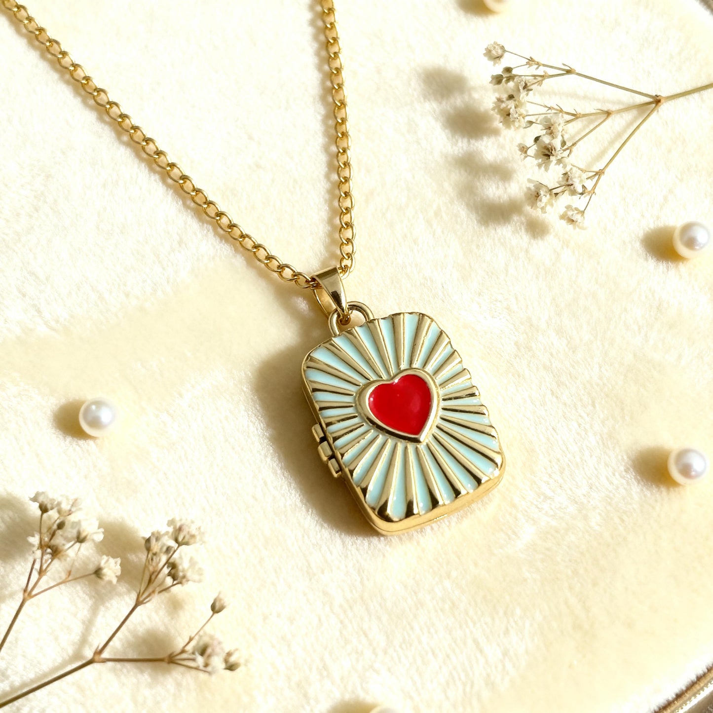 Blue Heart Rectangle Photo Locket Necklace – Personalized Keepsake Gift
