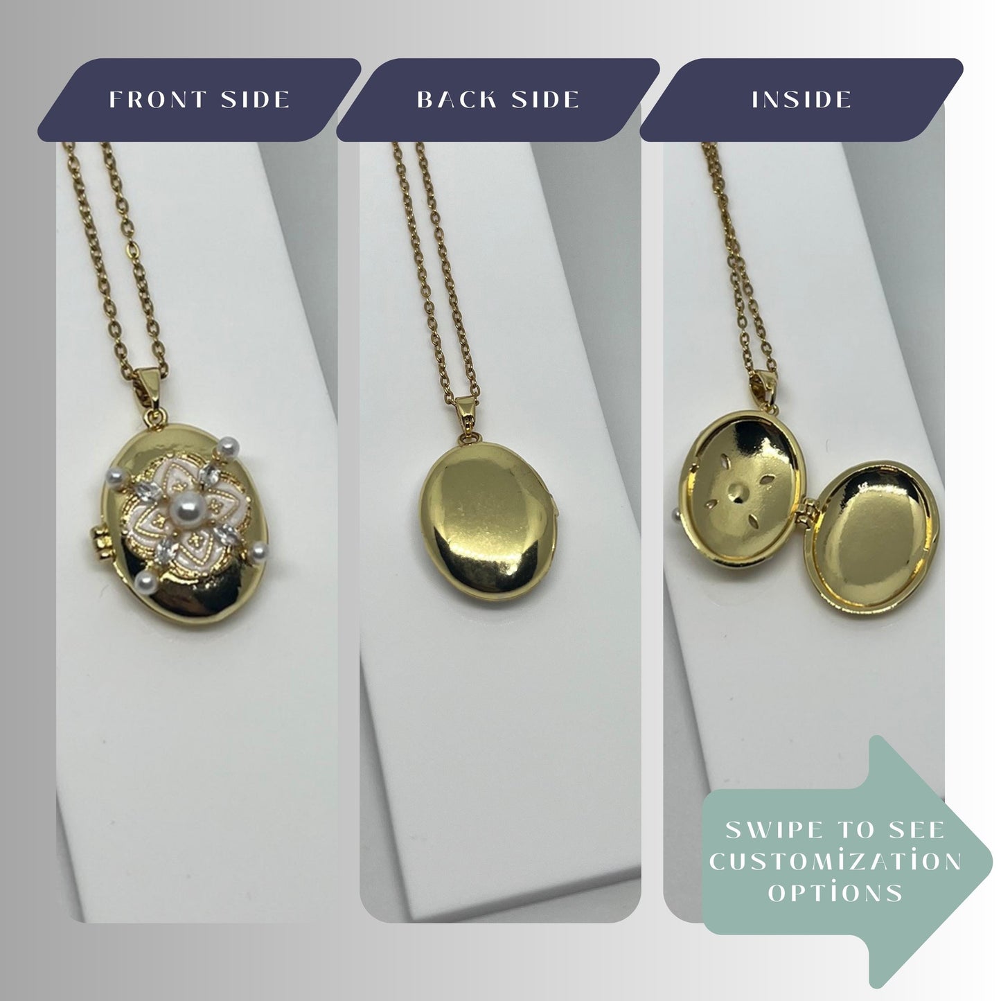 Crystal Pearl Floral Oval Photo Locket Necklace – Personalized Keepsake Gift