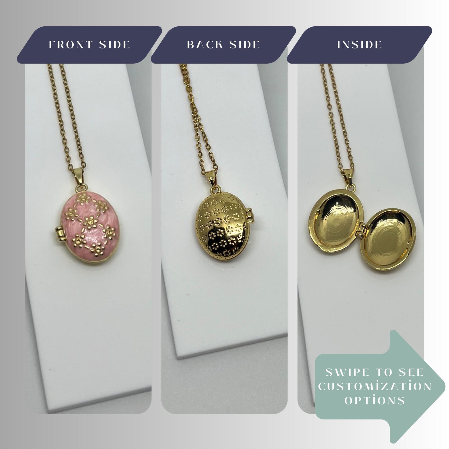 Pink Floral Oval Photo Locket Necklace – Personalized Keepsake Gift