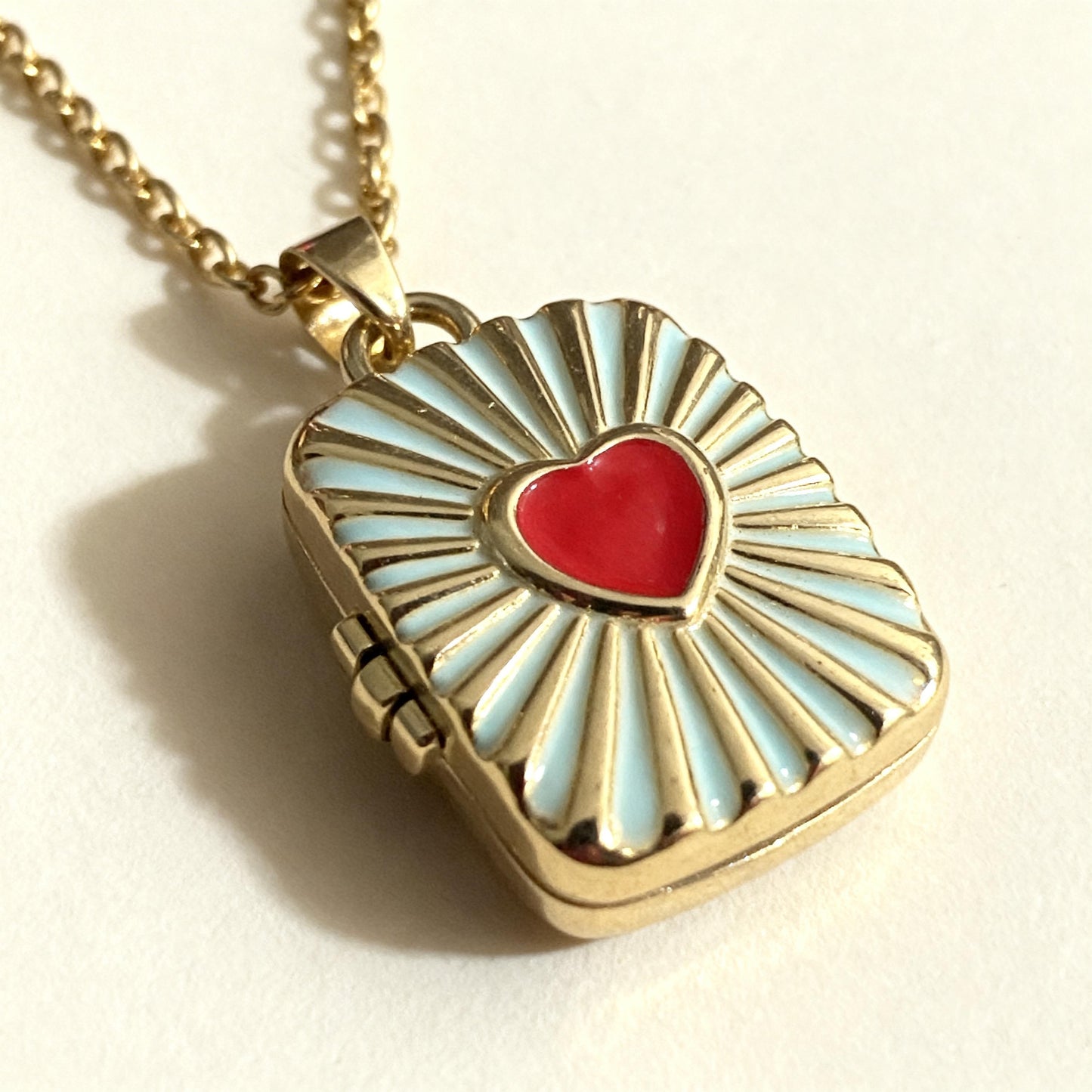Blue Heart Rectangle Photo Locket Necklace – Personalized Keepsake Gift