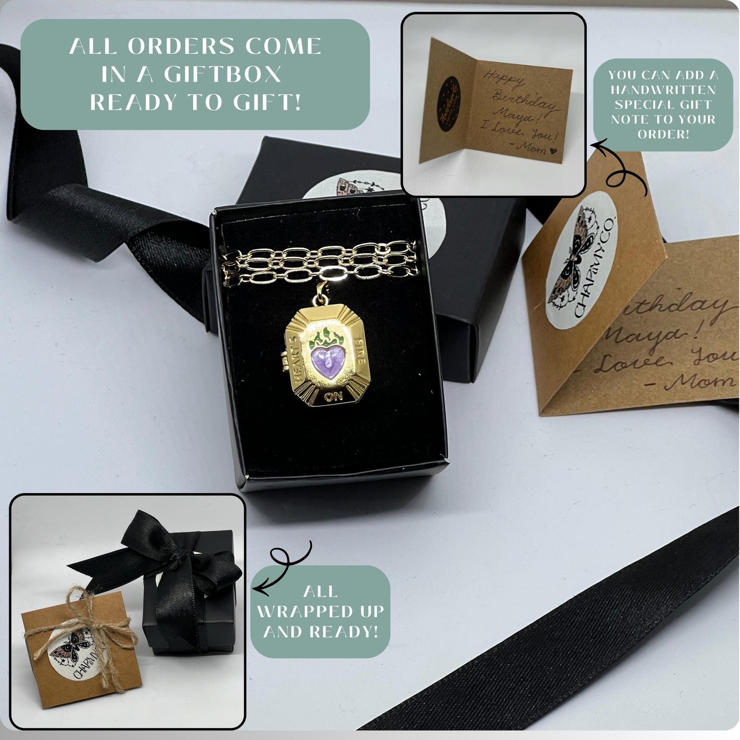 Purple Enamel Heart Photo Locket Necklace – Personalized Keepsake Gift
