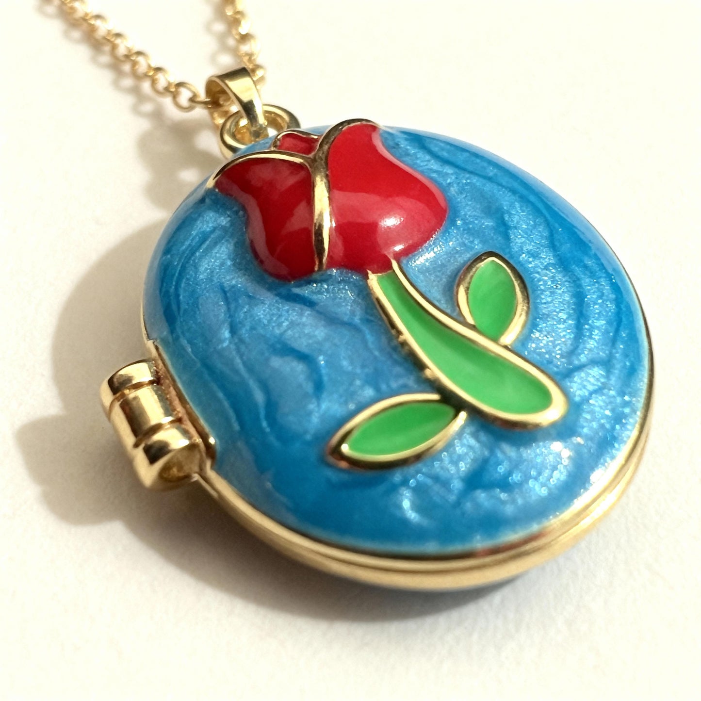 Blue Tulip Oval Photo Locket Necklace – Personalized Keepsake Gift