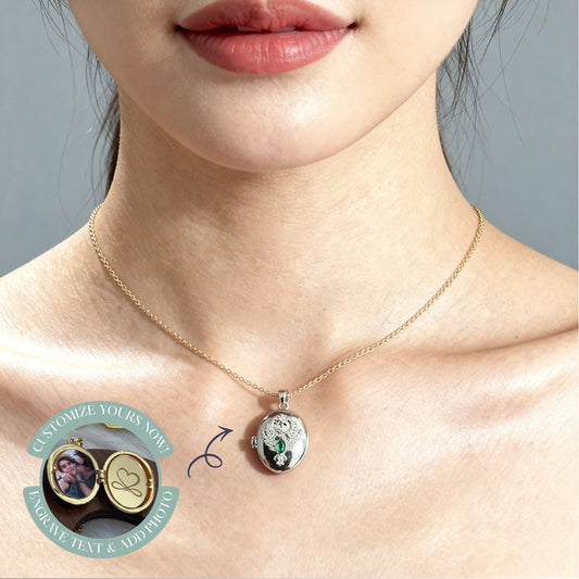 Guardian Angel Oval Photo Locket Necklace – Personalized Keepsake Gift