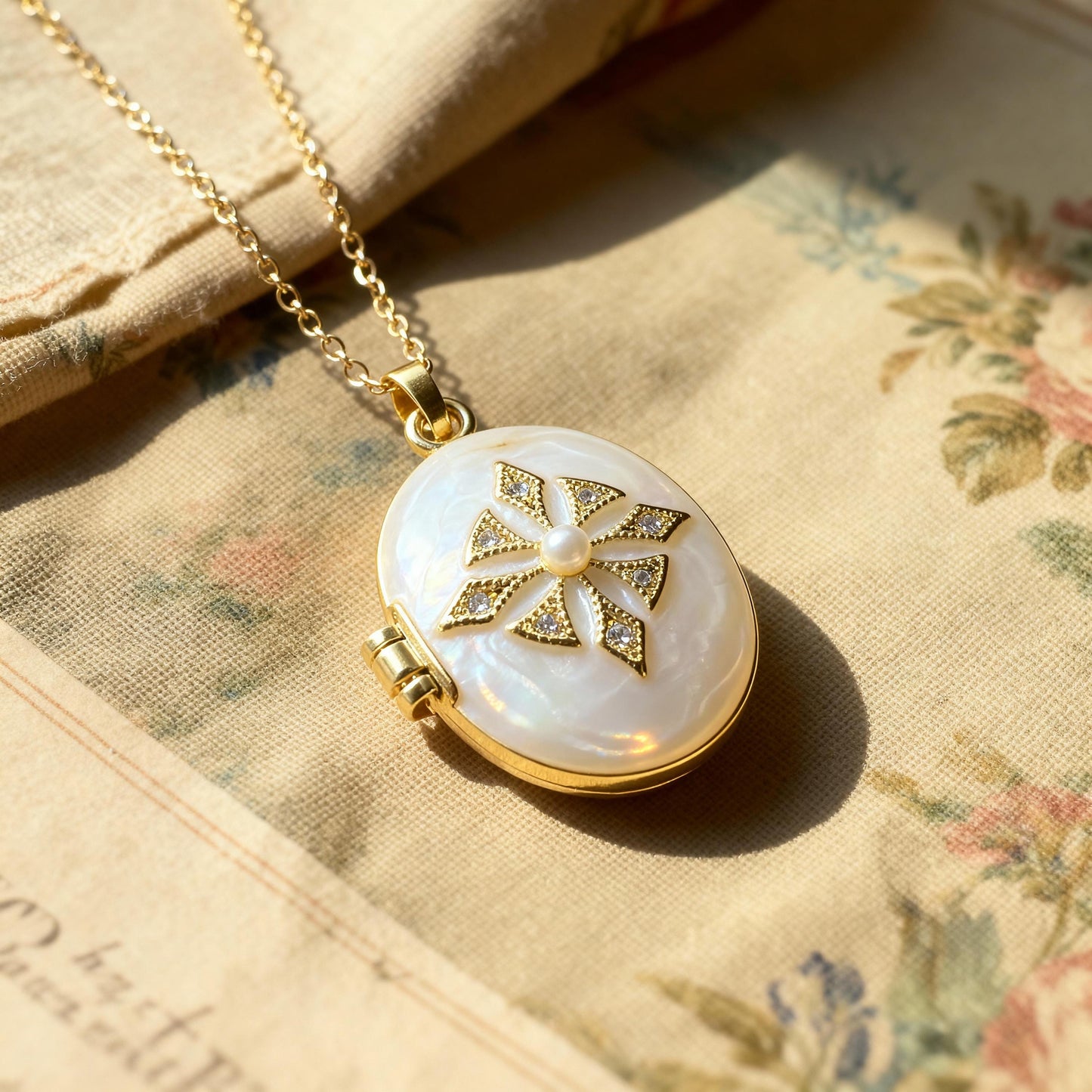 White Pearl Oval Photo Locket Necklace – Personalized Keepsake Gift