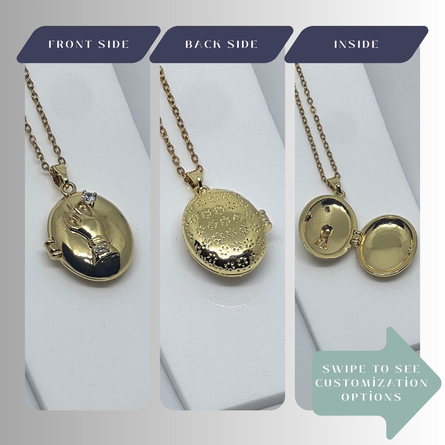 Hand Oval Photo Locket Necklace – Personalized Keepsake Gift