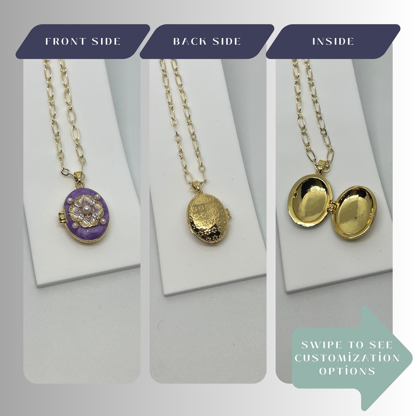 Purple Pearl Oval Photo Locket Necklace – Personalized Keepsake Gift
