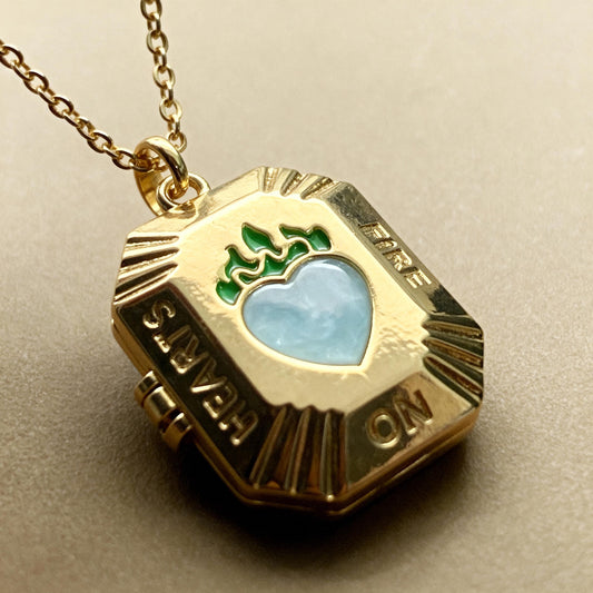Mint Enamel Heart Photo Locket Necklace – Personalized Keepsake Gift