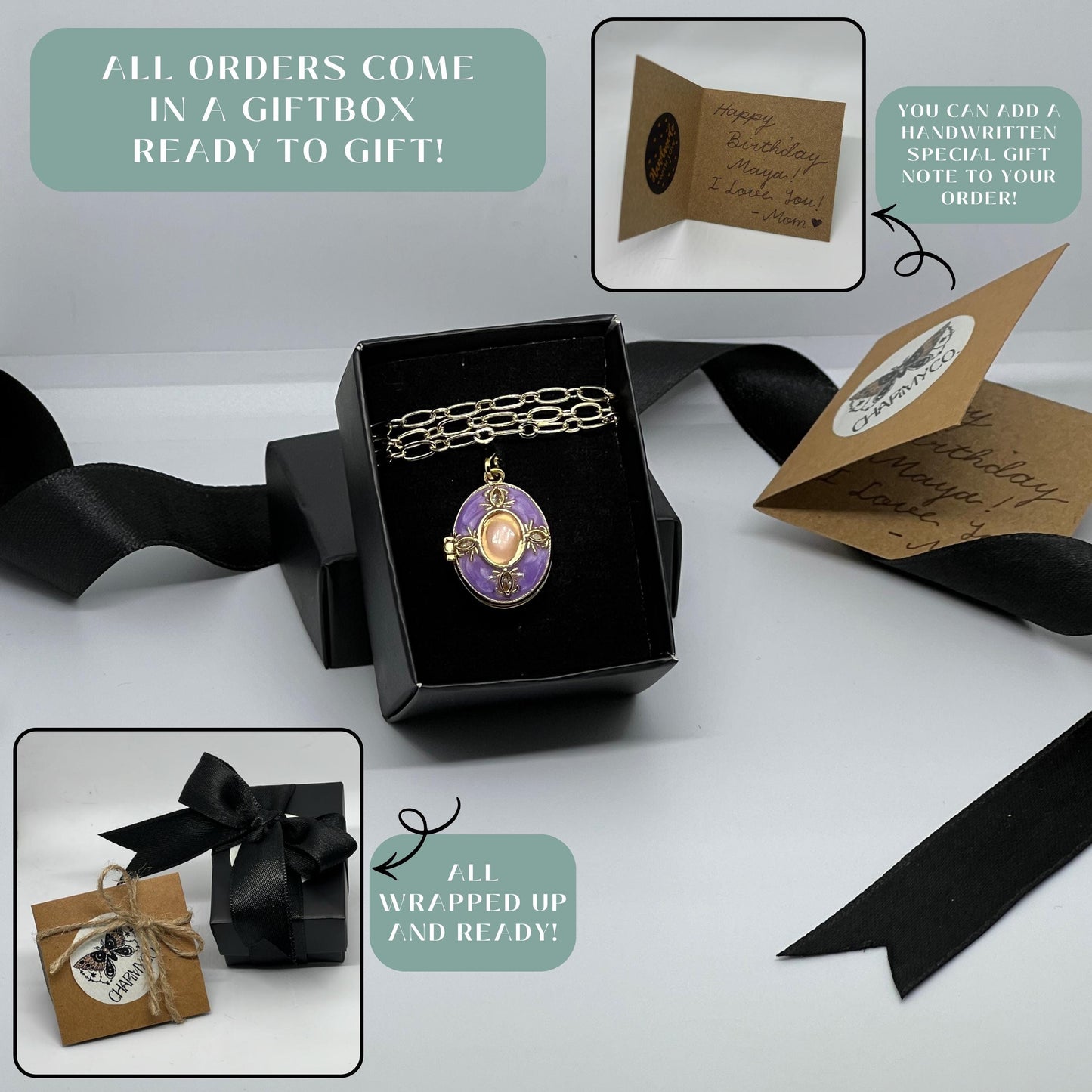 Purple Enamel Oval Photo Locket Necklace – Personalized Keepsake Gift