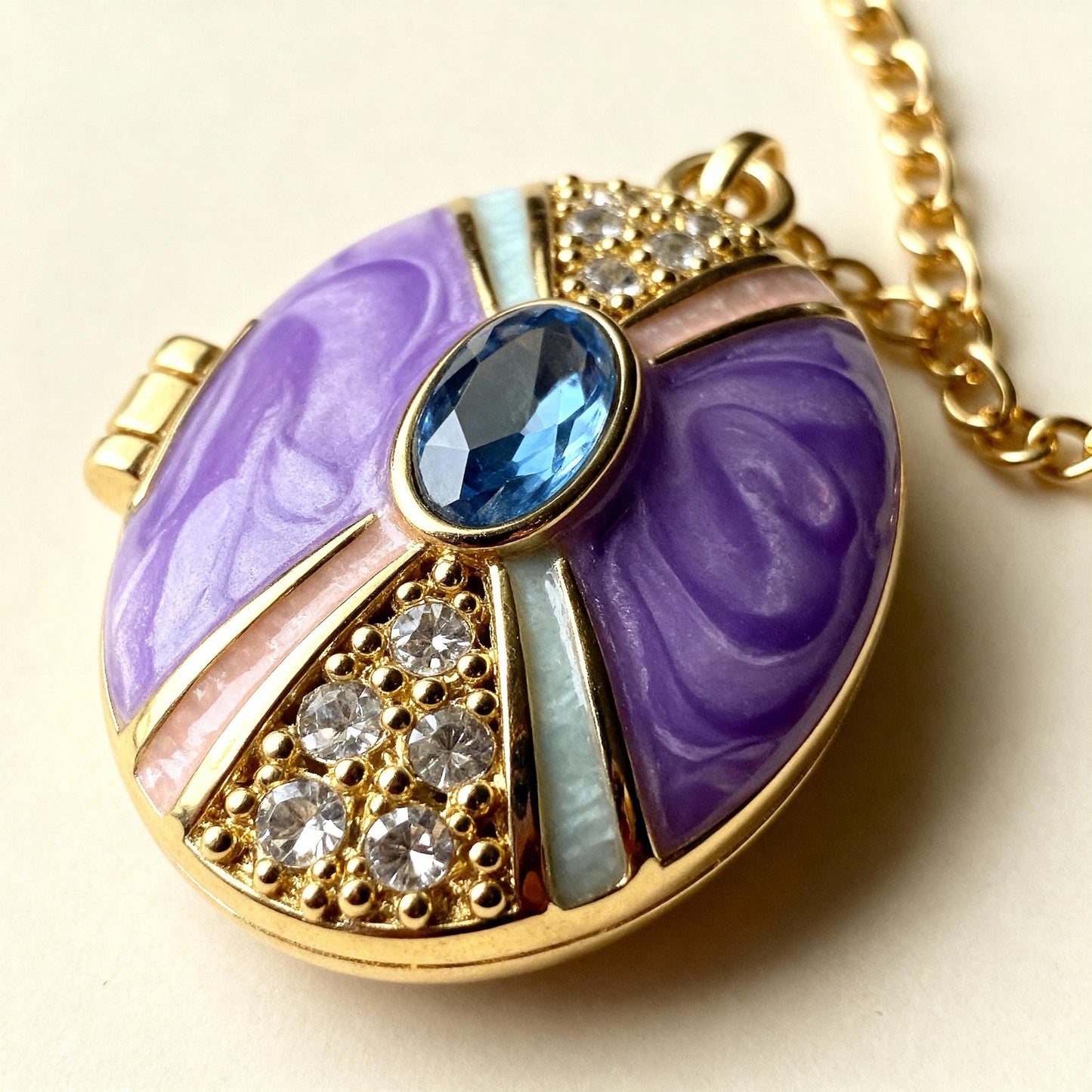 Purple Enamel Oval Photo Locket Necklace – Personalized Keepsake Gift