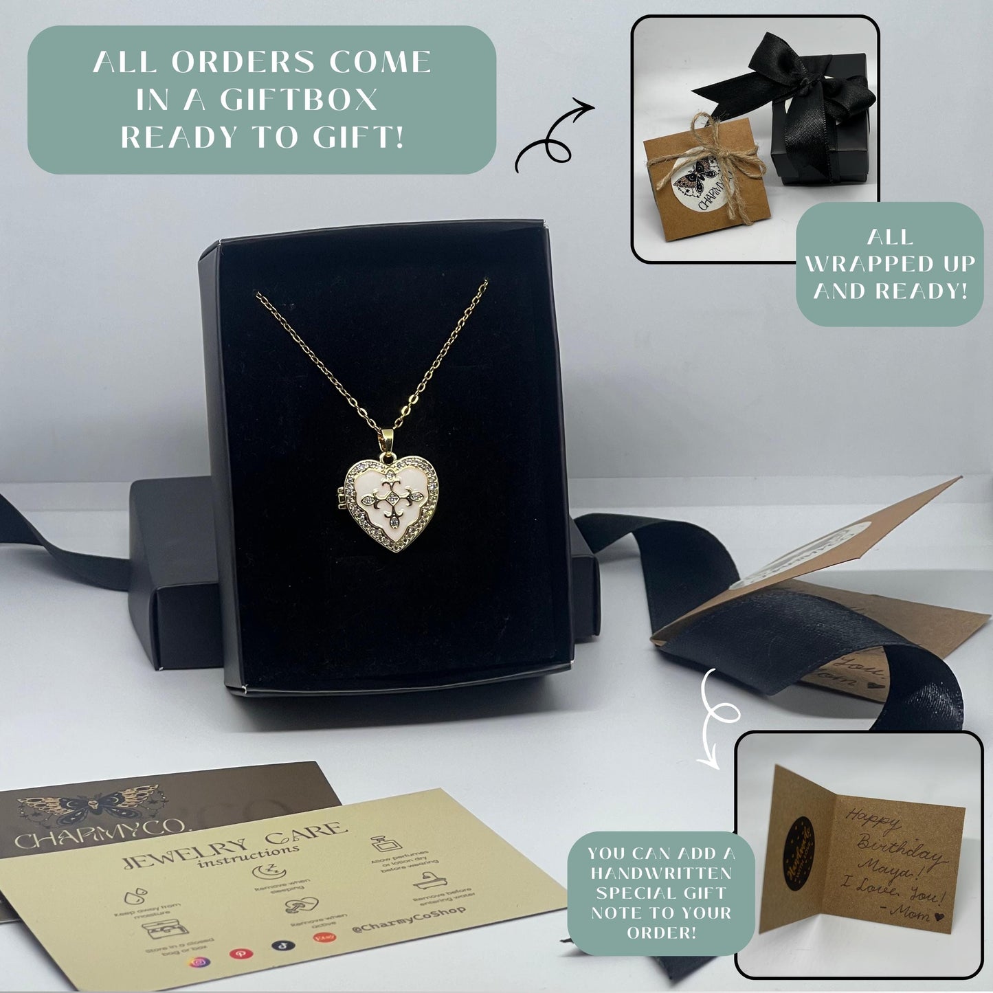 White Enamel Heart Photo Locket Necklace – Personalized Keepsake Gift