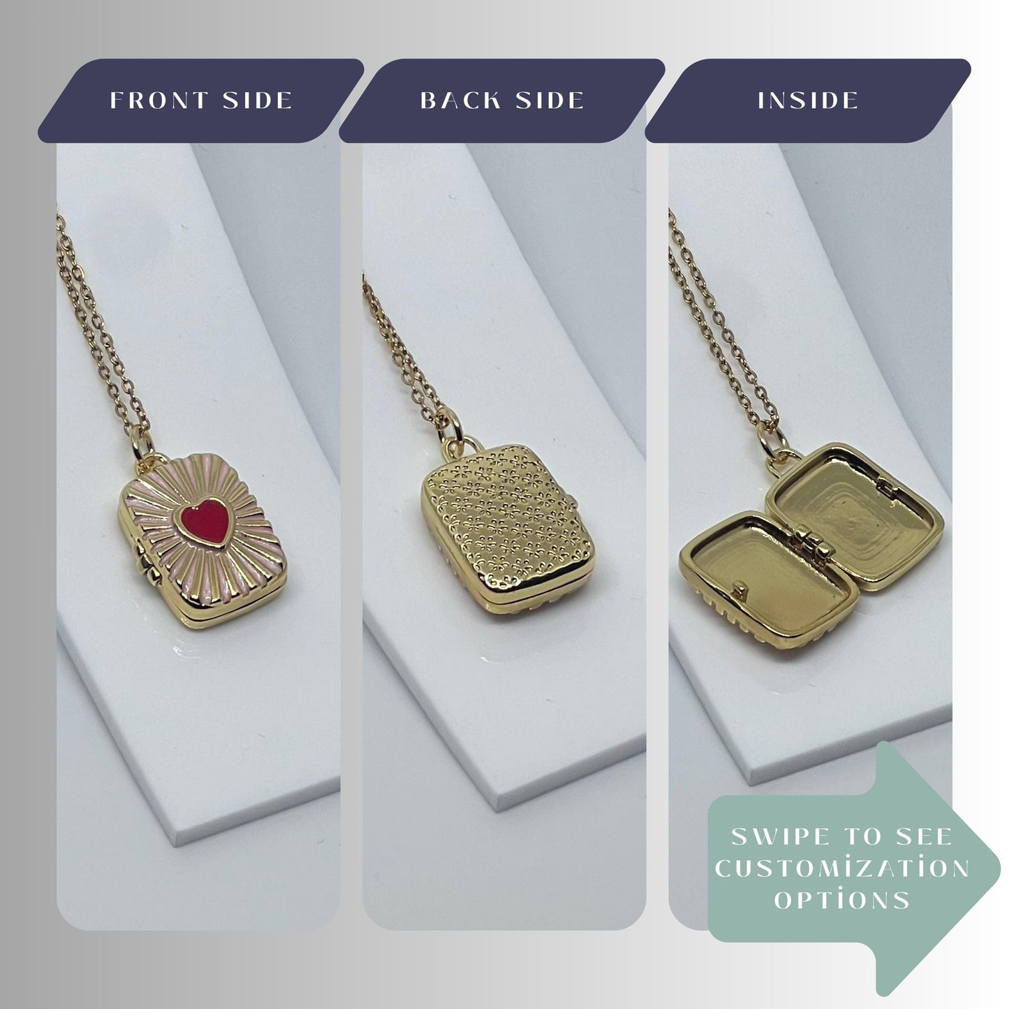 Red Heart Rectangle Photo Locket Necklace – Personalized Keepsake Gift