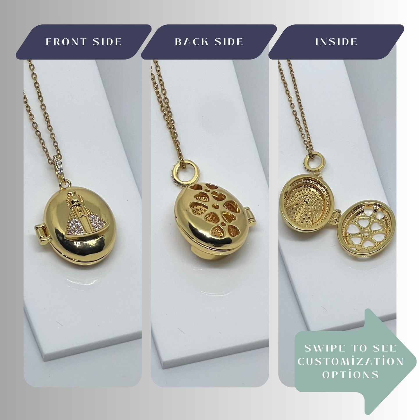 Virgin Mary Oval Photo Locket Necklace – Personalized Keepsake Gift