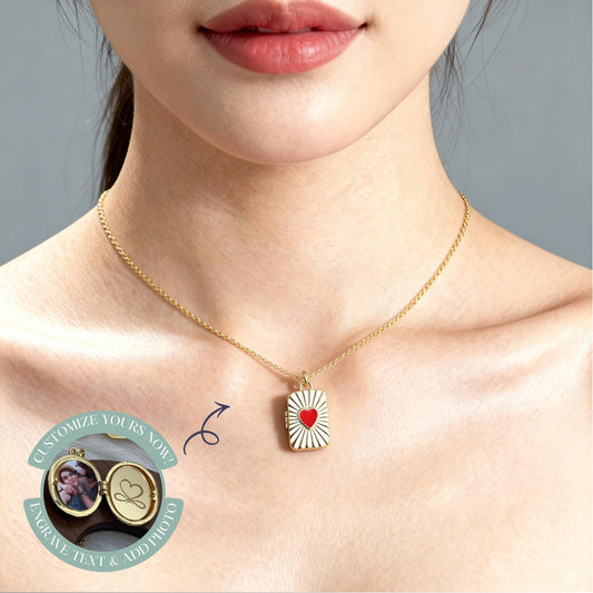 Retro Heart Photo Locket Necklace – Personalized Keepsake Gift