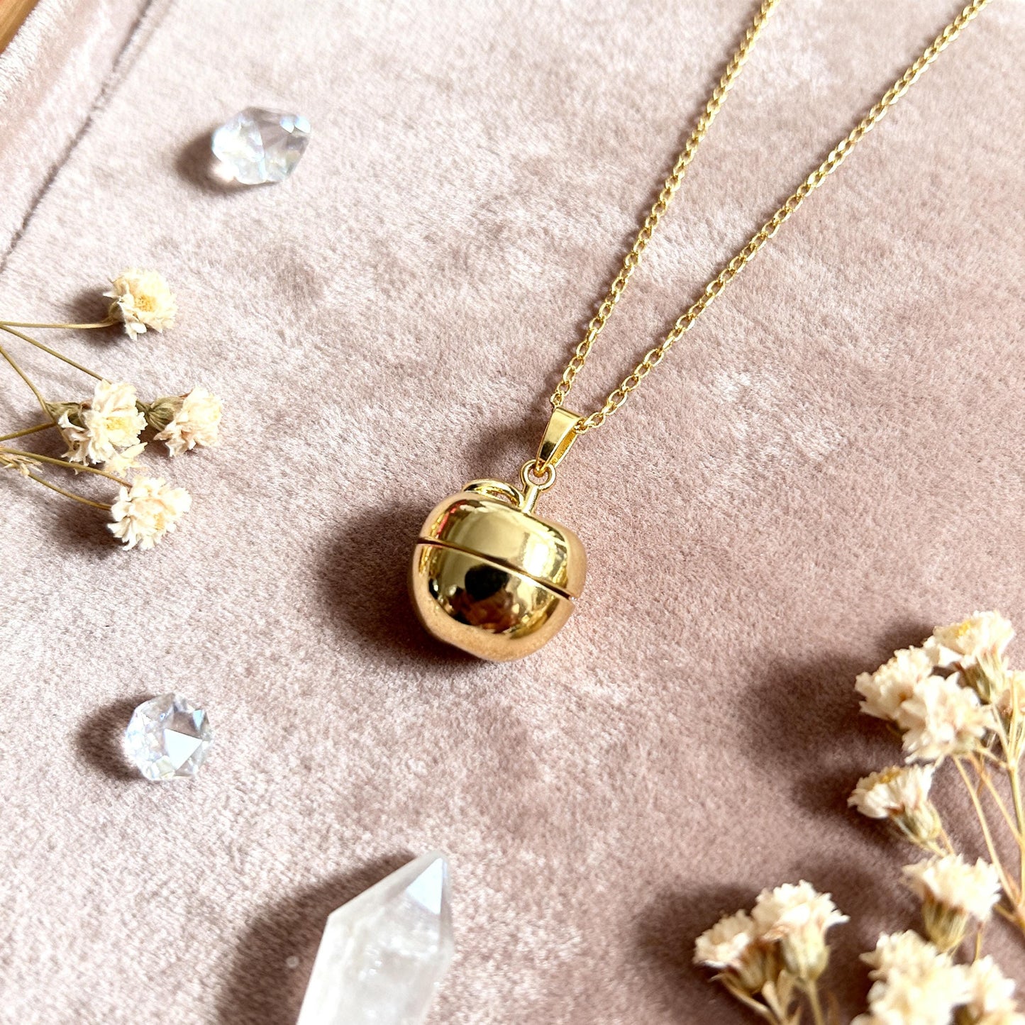 Apple Keepsake Locket Necklace – Tooth & Hair Memory Jewelry Gift