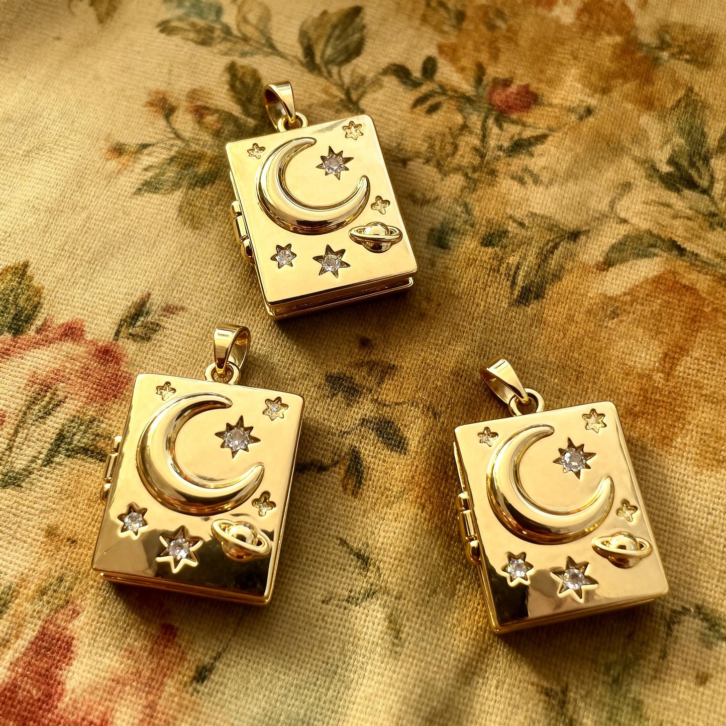 Celestial Moon & Stars Rectangle Photo Locket Necklace – Personalized Keepsake Gift