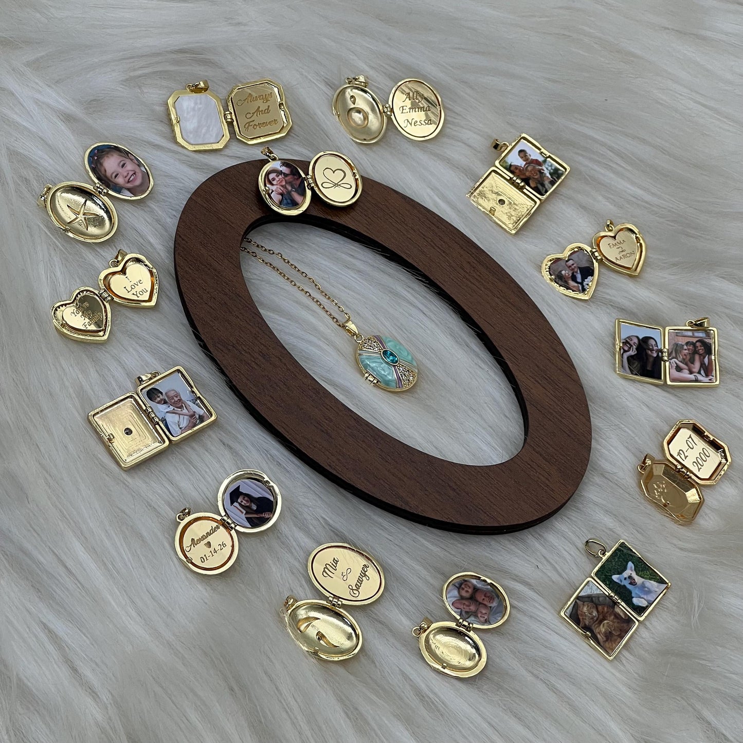 Blue Stone Oval Photo Locket Necklace – Personalized Keepsake Gift