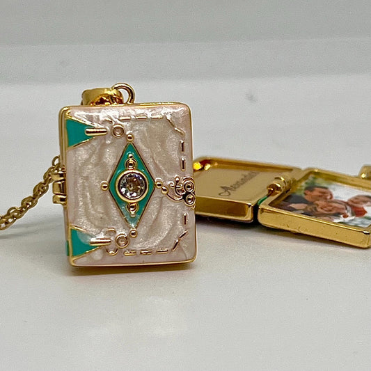White Enamel Book Locket Necklace – Personalized Keepsake Gift