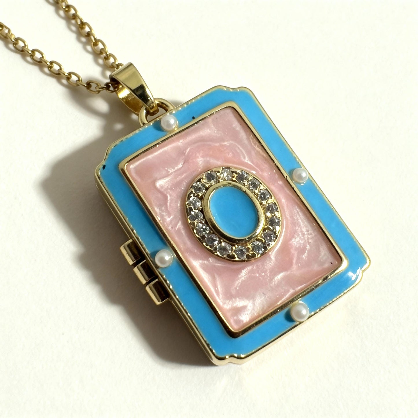 Pink Enamel Book Locket Necklace – Personalized Keepsake Gift