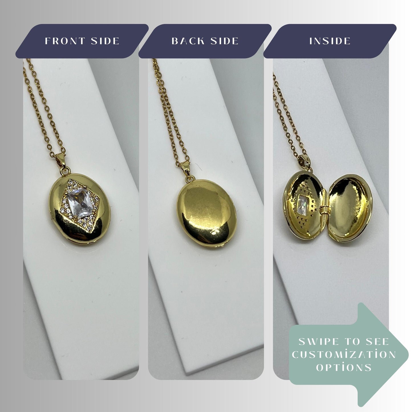 Crystal Oval Photo Locket Necklace – Personalized Keepsake Gift