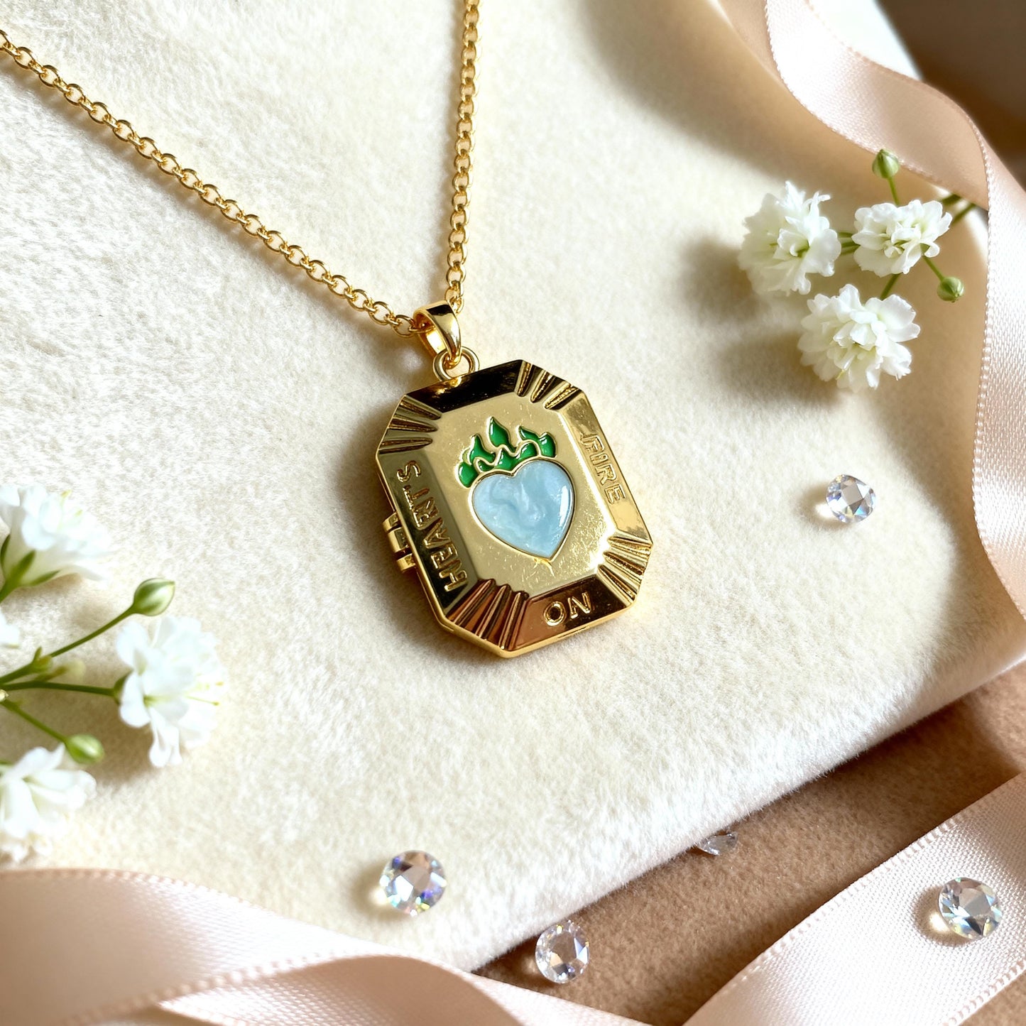 Mint Enamel Heart Photo Locket Necklace – Personalized Keepsake Gift