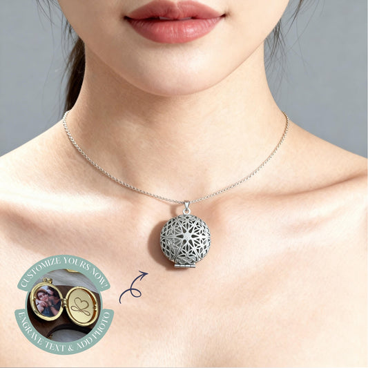 Filigree Round Photo Locket Necklace – Personalized Keepsake Gift