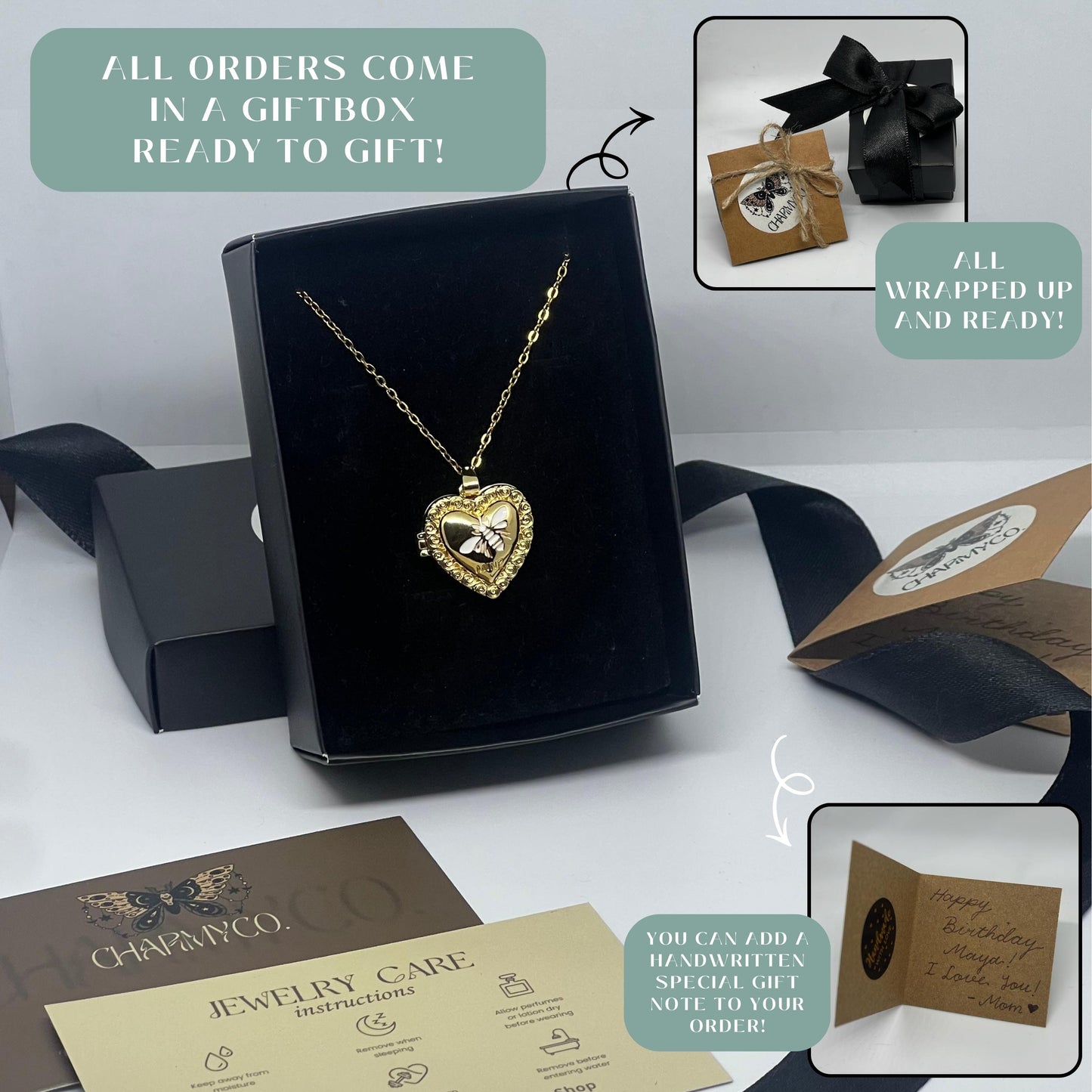 Bee Heart Photo Locket Necklace – Personalized Keepsake Gift