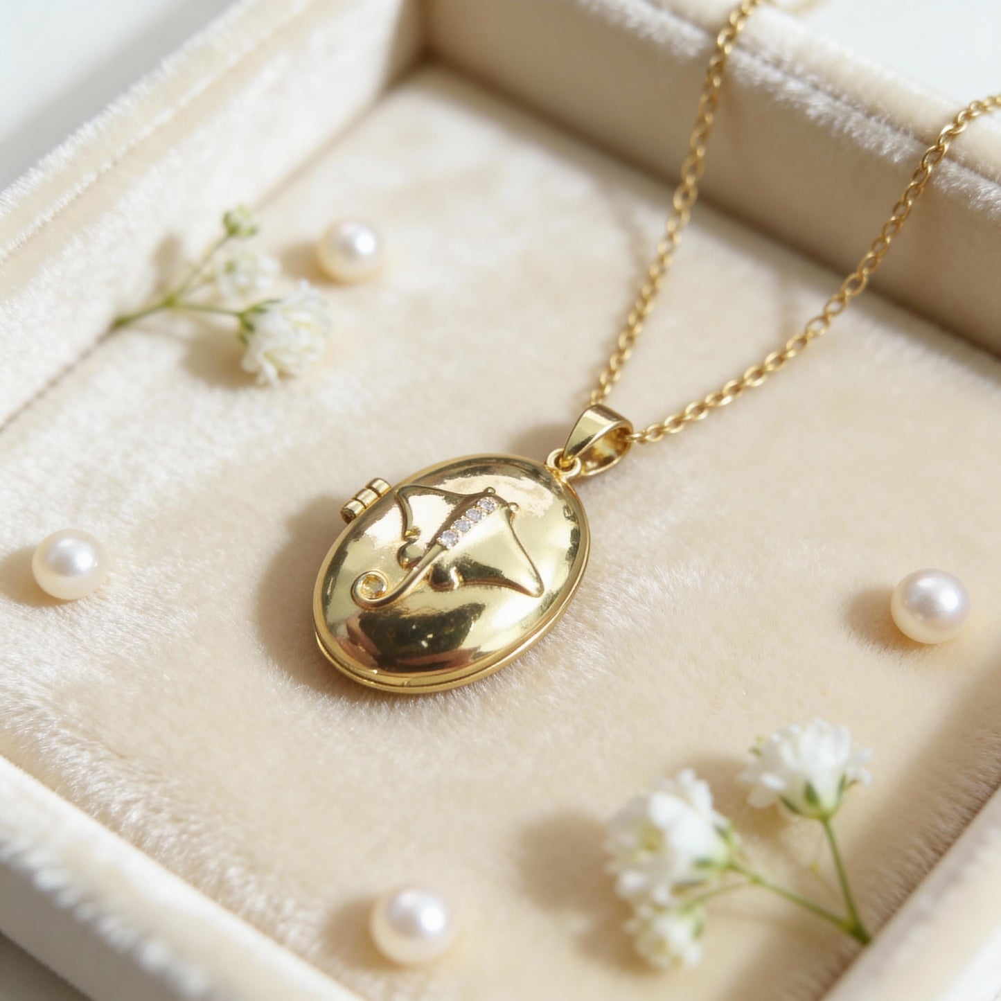 Manta Ray Oval Photo Locket Necklace – Personalized Keepsake Gift