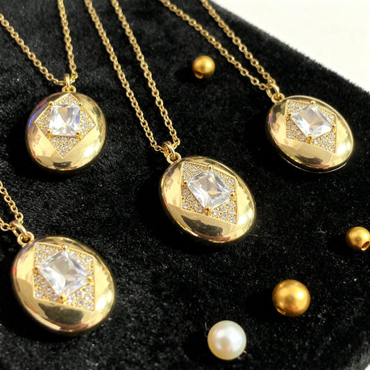Crystal Oval Photo Locket Necklace – Personalized Keepsake Gift