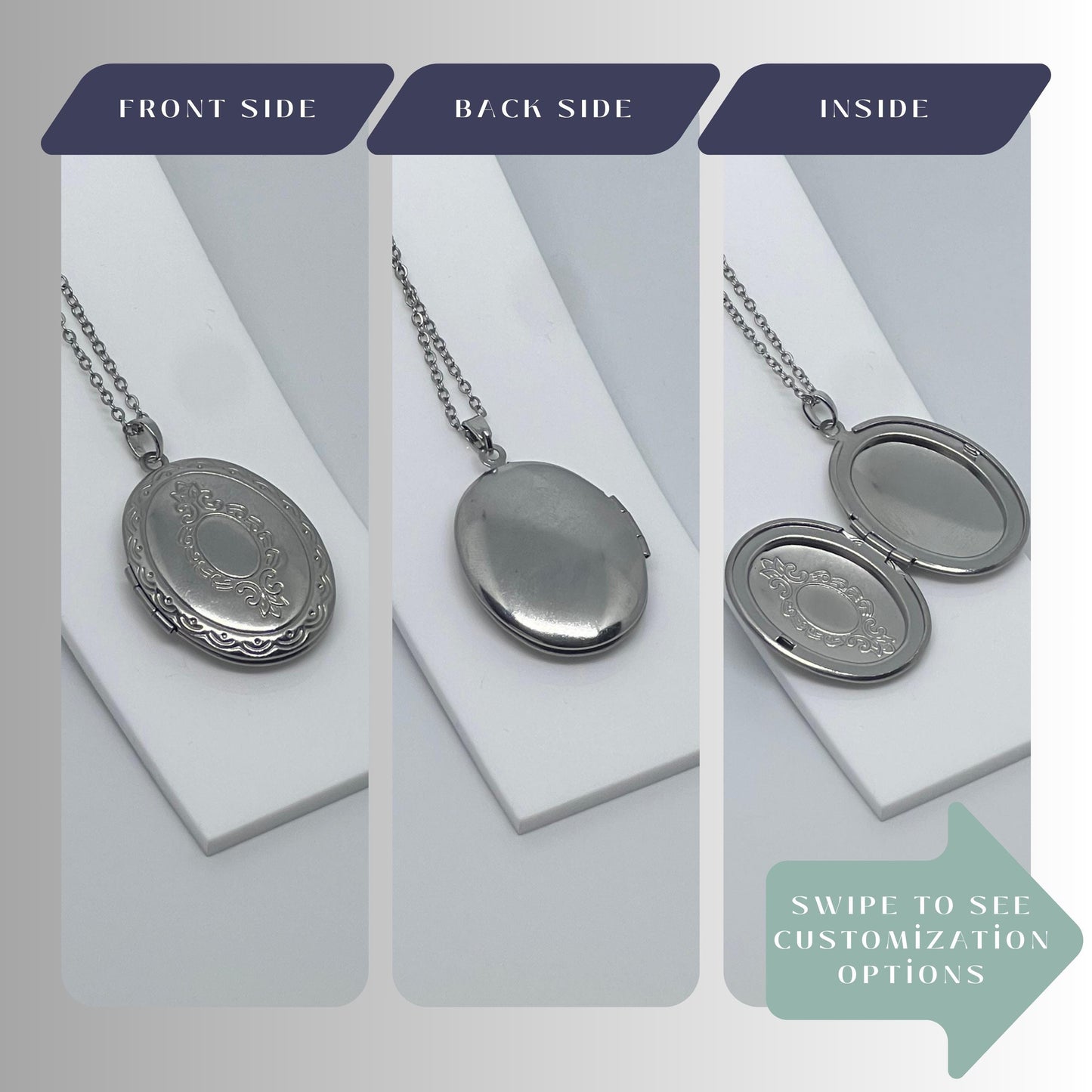 Antique Silver Oval Photo Locket Necklace – Personalized Keepsake Gift