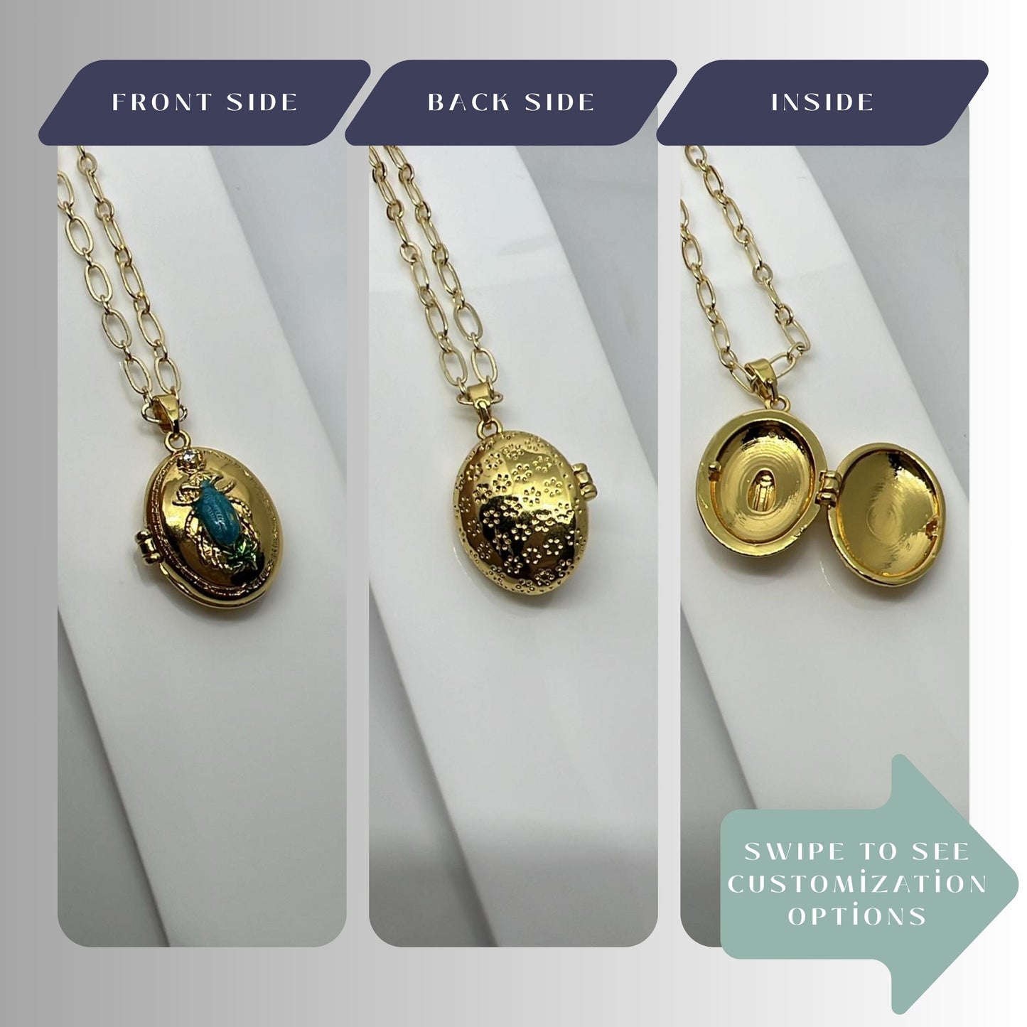Scarab Oval Photo Locket Necklace – Personalized Keepsake Gift