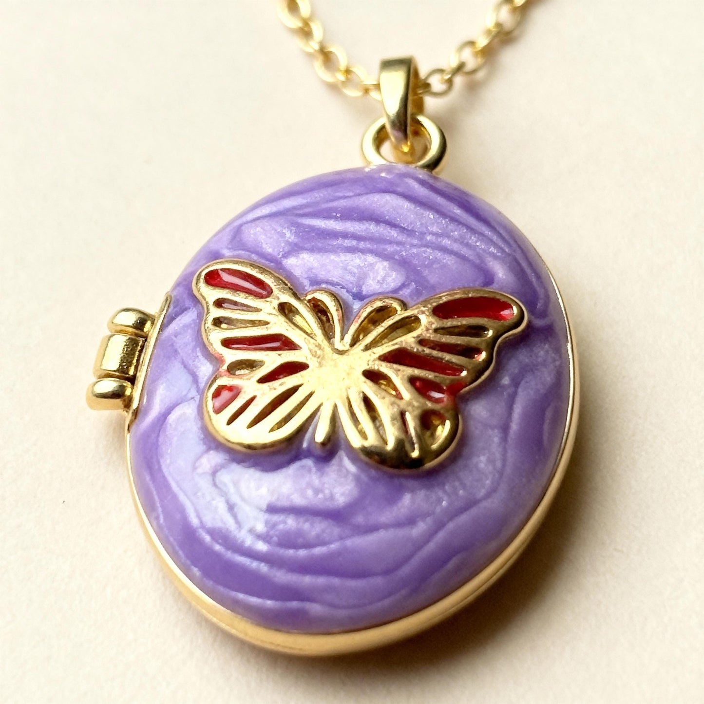 Purple Butterfly Oval Photo Locket Necklace – Personalized Keepsake Gift