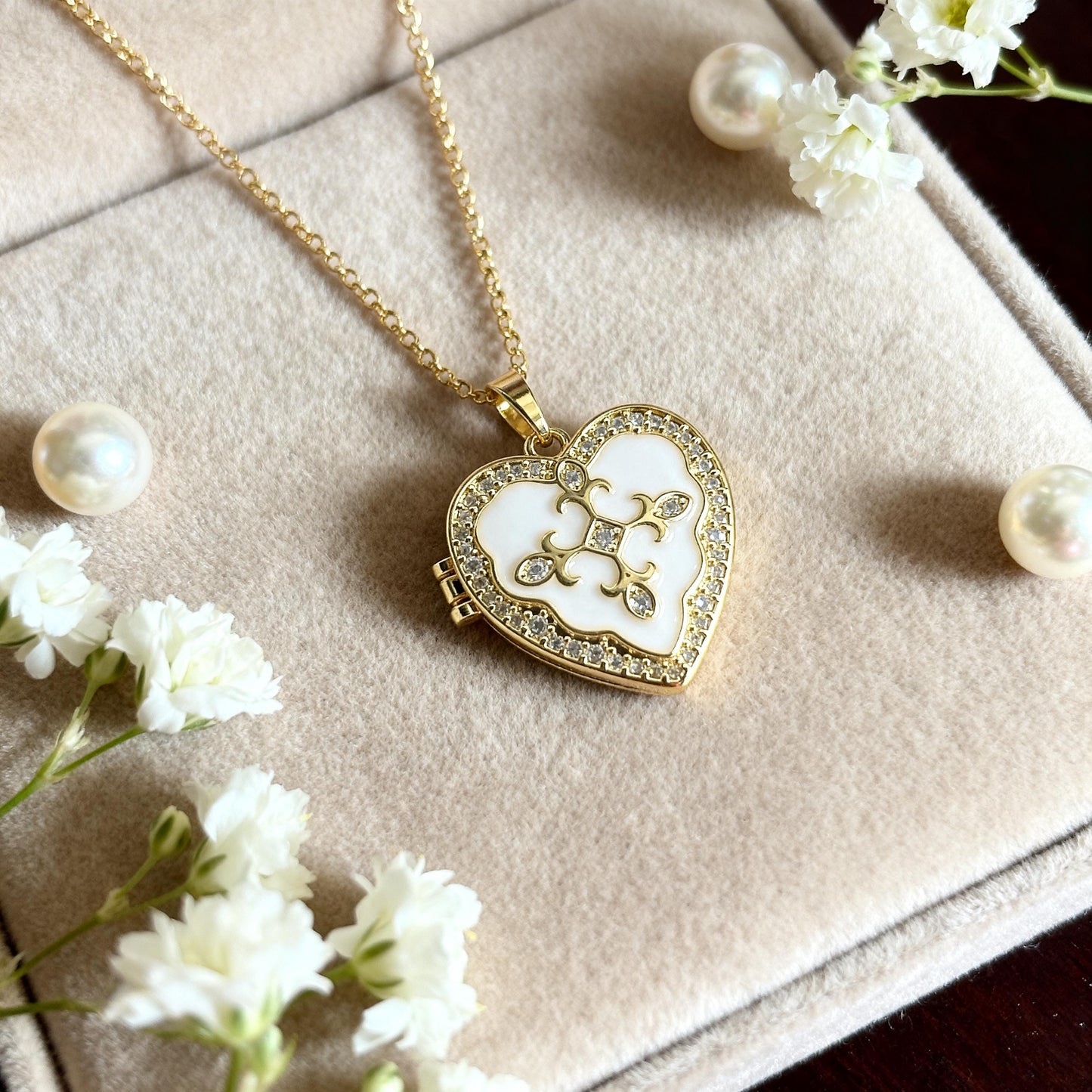 White Enamel Heart Photo Locket Necklace – Personalized Keepsake Gift