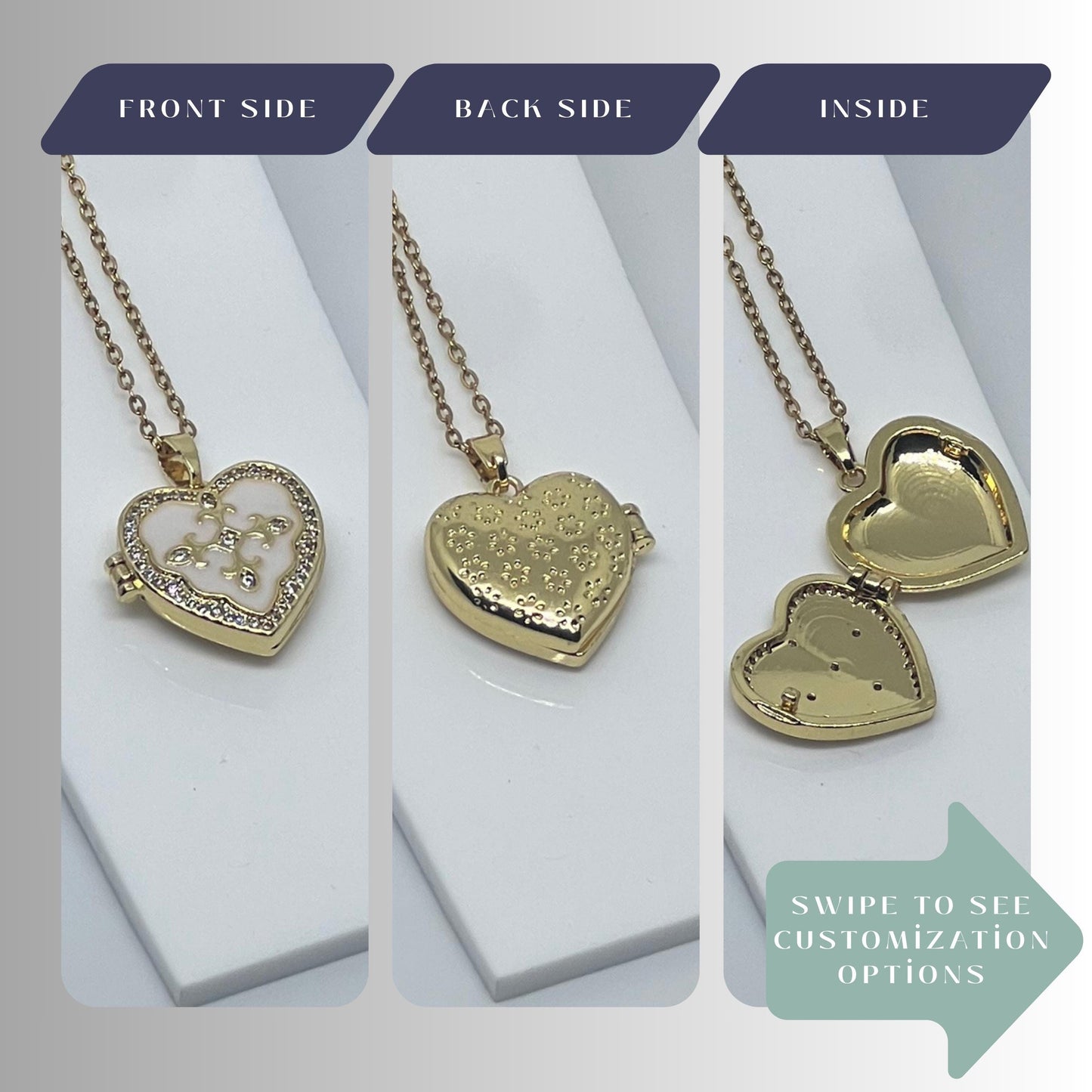 White Enamel Heart Photo Locket Necklace – Personalized Keepsake Gift