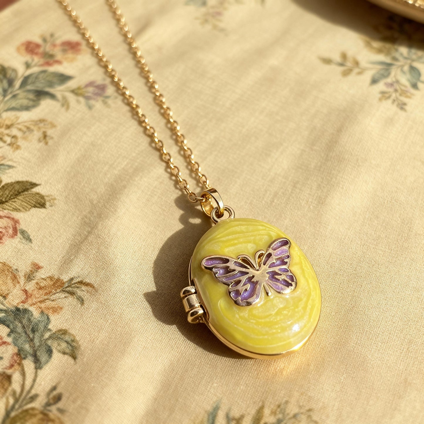 Yellow Butterfly Oval Photo Locket Necklace – Personalized Keepsake Gift