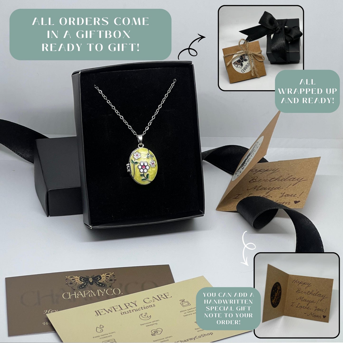 Daisy Floral Oval Photo Locket Necklace – Personalized Keepsake Gift