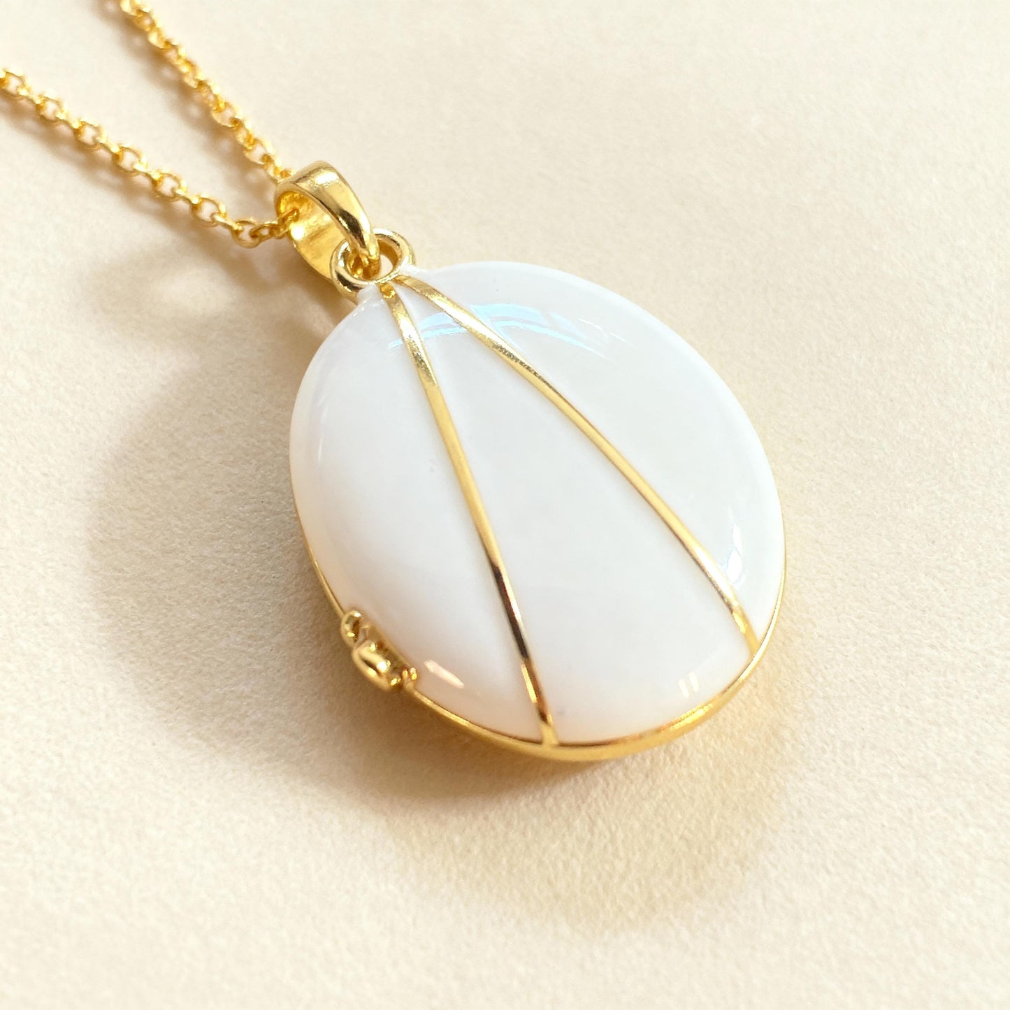 White Enamel Oval Photo Locket Necklace – Personalized Keepsake Gift
