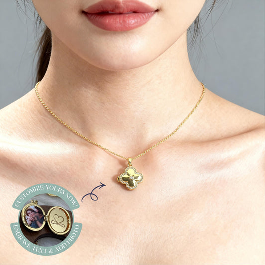 Clover Photo Locket Necklace – Personalized Keepsake Gift