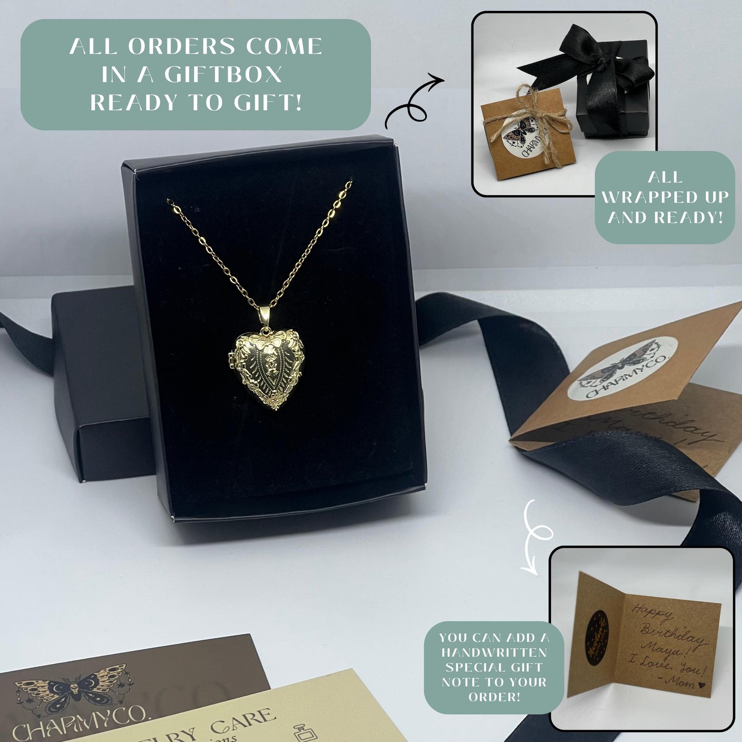 Engraved Heart Photo Locket Necklace – Personalized Keepsake Gift