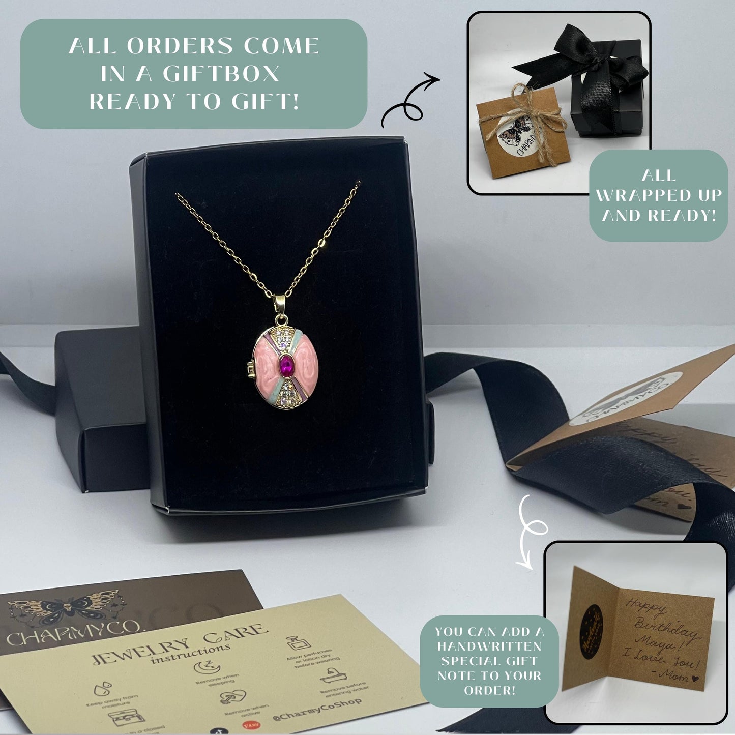 Pastel Art Deco Oval Photo Locket Necklace – Personalized Keepsake Gift