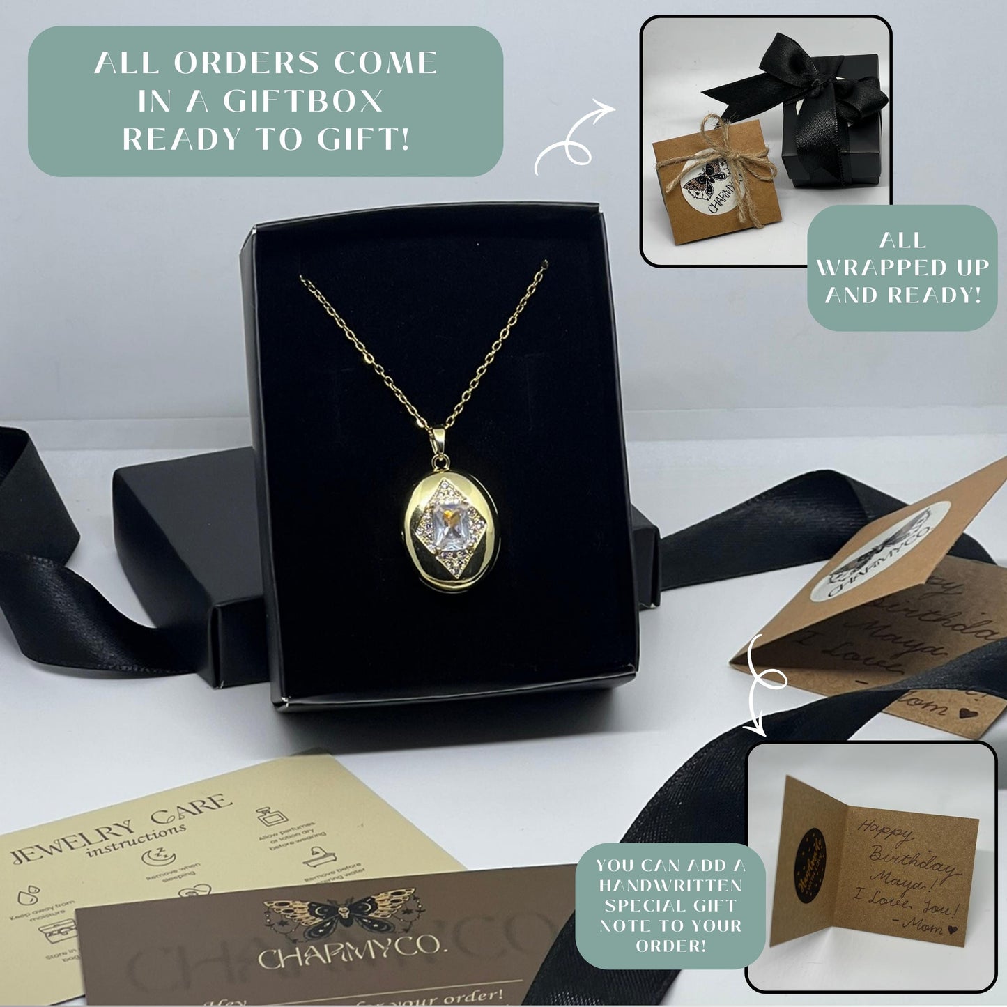 Crystal Oval Photo Locket Necklace – Personalized Keepsake Gift